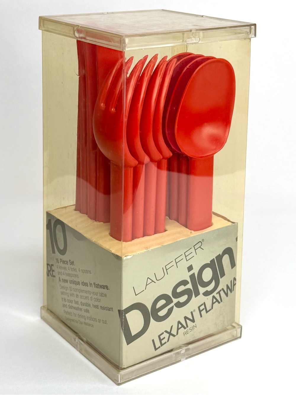 VTG Lauffer Design 10 Lexan Resin Red Flatware NIB 16 Piece Set DON WALLANCE MCM